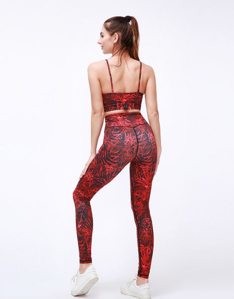 custom leaf printed yoga clothing set manufacturers