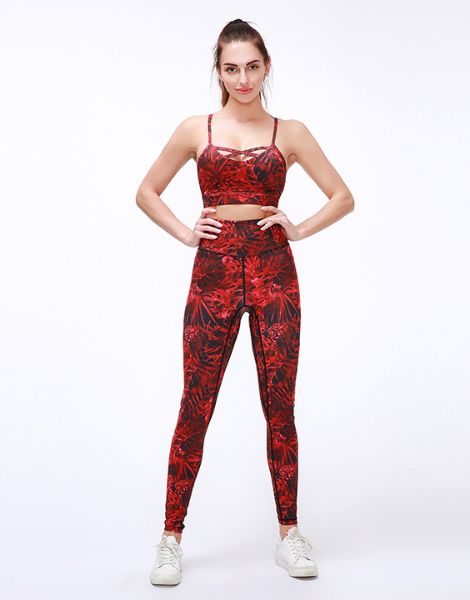 bulk leaf printed yoga clothing set
