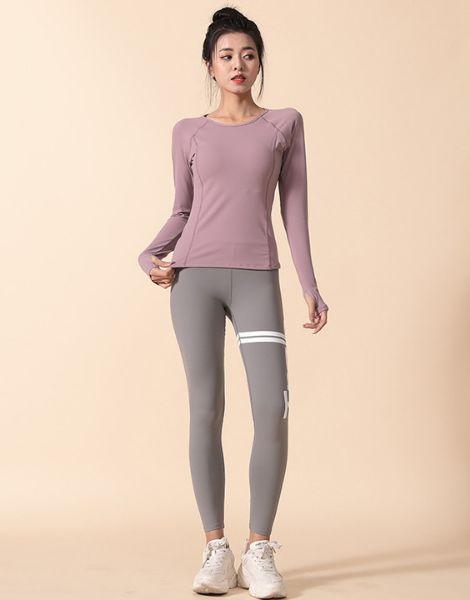 wholesale bulk high waist sports leggings with long sleeve crop top