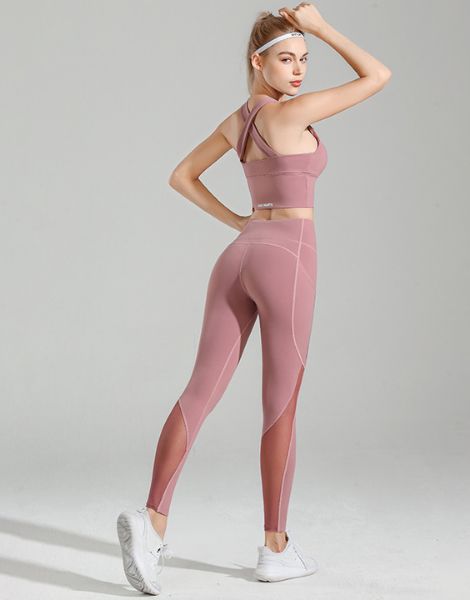 custom 2 pieces seamless yoga pocket leggings with padded sports bra