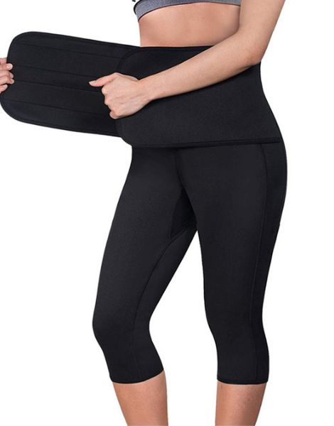 wholesale fat control sweat capri leggings with waist trainer belt