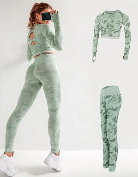 wholesale spandex printed leggings with long sleeve crop top