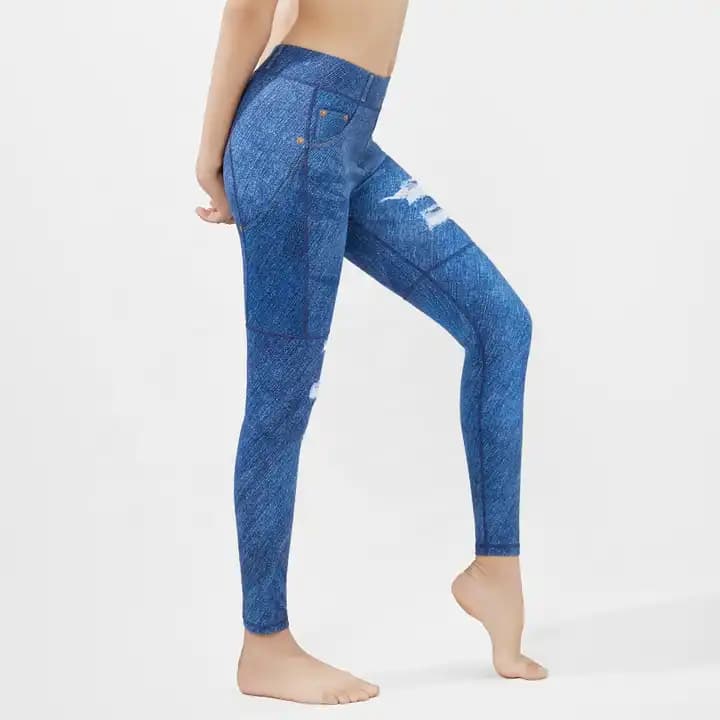 Denim Printed Gym Jeggings For Woman Manufacturer