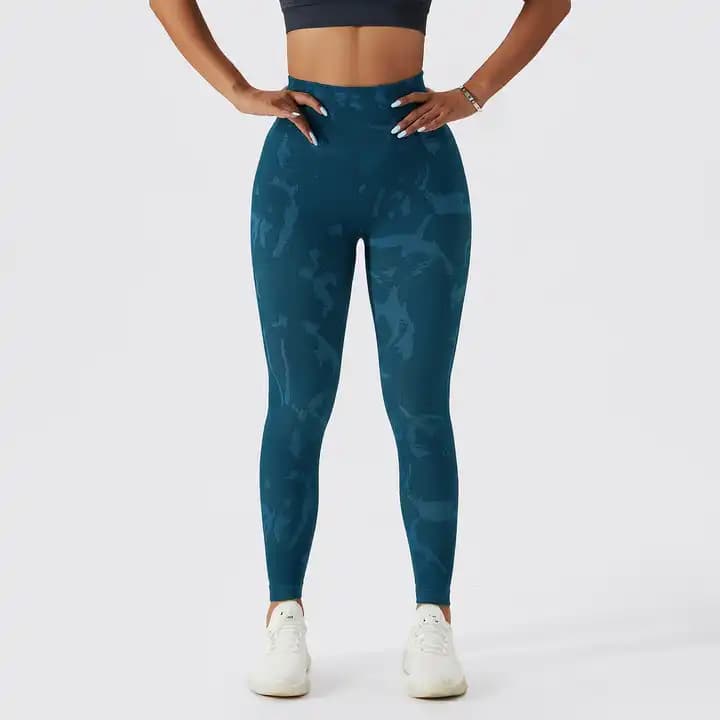 custom blue ribbed seamless leggings