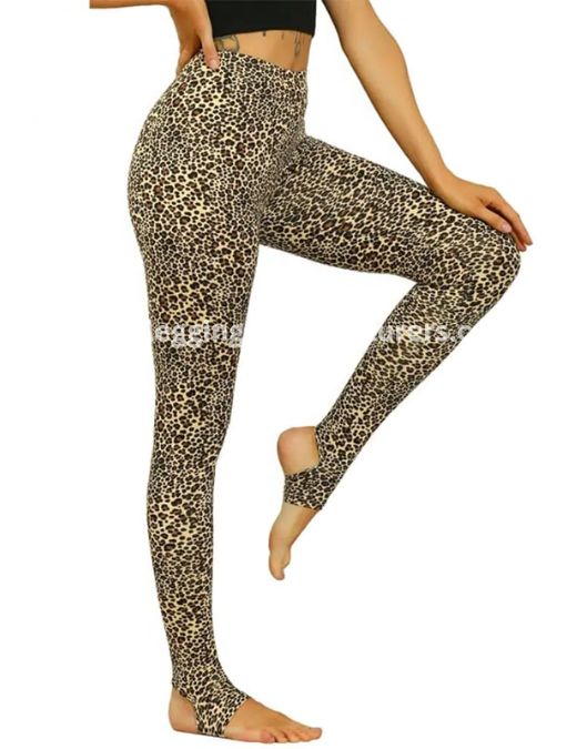 crossover waist cheetah printed stirrup leggings wholesale