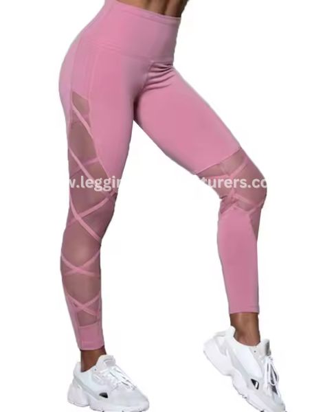 pink breathable mesh side cut out leggings wholesale