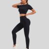 black highwaist leggings crop top set wholesaler