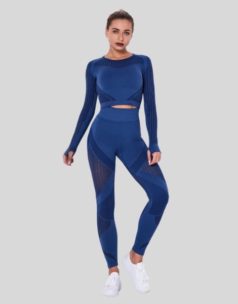 Blue Highwaist Mesh Leggings Set Wholesaler blue highwaist mesh leggings set vendor