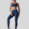 blue sports bra highwaist leggings set custom