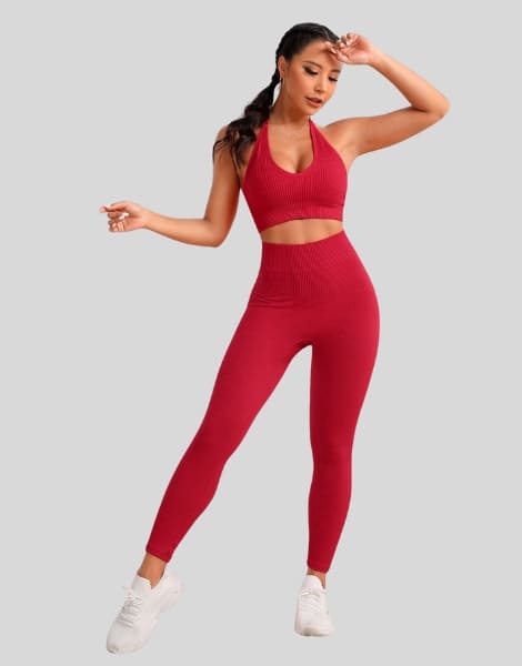 Red Highwaist Leggings Set Custom red highwaist leggings set supplier