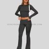 wholesale low rise fold over flared leggings set