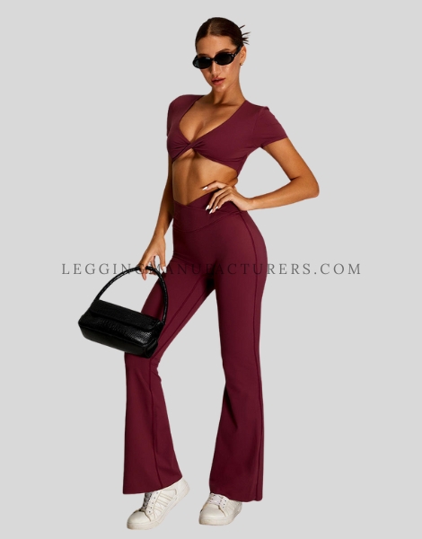 flared leggings with fashionable crop top supplier