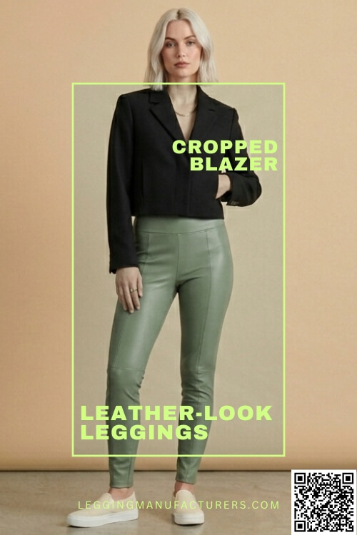 leather-look leggings with cropped blazer