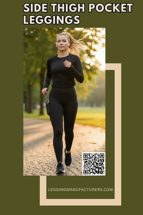 black leggings featuring side thigh pockets