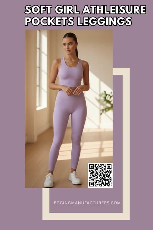 Pastel leggings styled in soft athleisure aesthetic