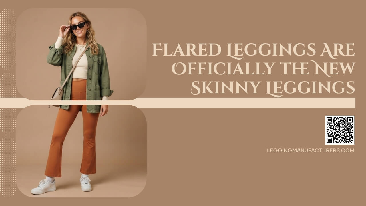 Model wearing stylish flared leggings