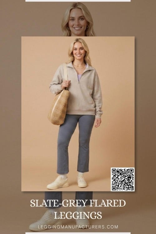 Grey flared leggings with a stylish flare Grey flared leggings with a stylish flare