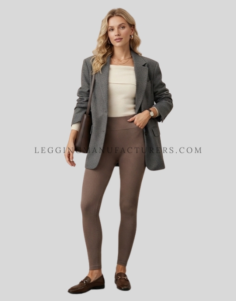mocha ribbed leggings with off-shoulder top supplier